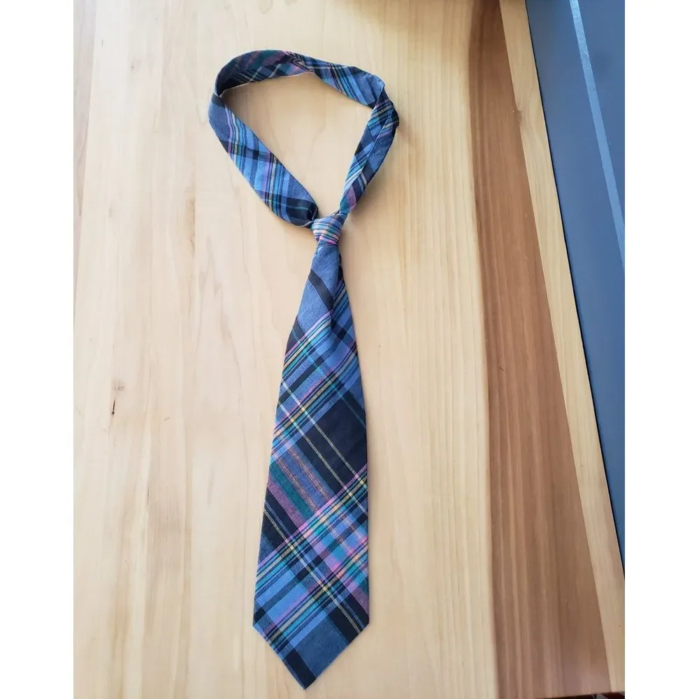 80s Blue and Pink‎ Plaid Tie